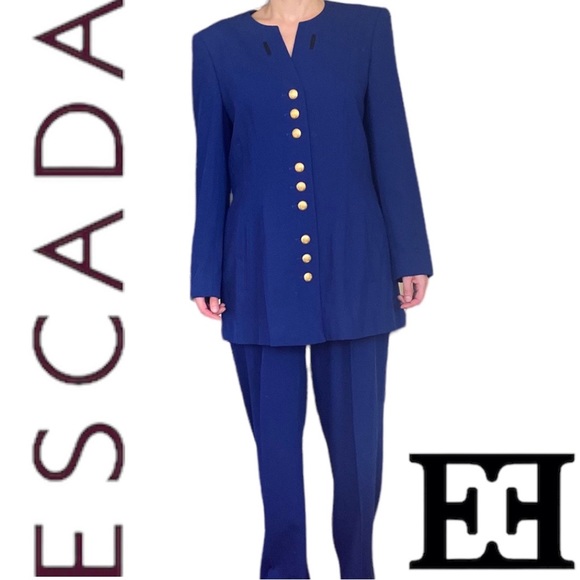 Vintage Escada blue Gitane Pant Suit with 
Blazer Size 38 German - Picture 6 of 13